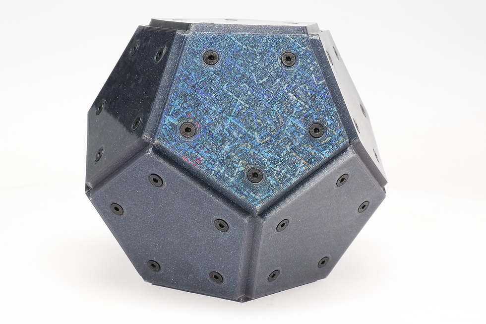 Thumbnail: Holographic dodecahedron platonic solid - chameleon blue