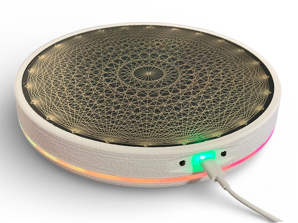 Thumbnail: Actively Powered Tesseract Crystal Grid Altar Plate with 200mm gold plated tesse