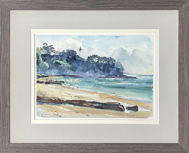 Gorgeous and affordable small watercolour painting showing a sunny day at Narrowneck beach; summer beach watercolour.