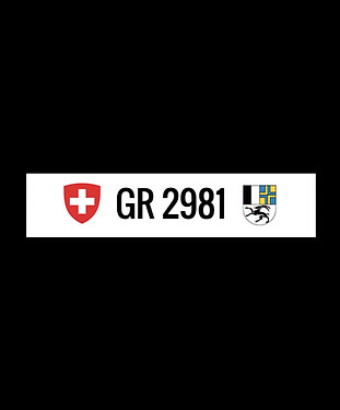 Vierstellige Autonummer GR 2981 auf schwarzem Hintergrund