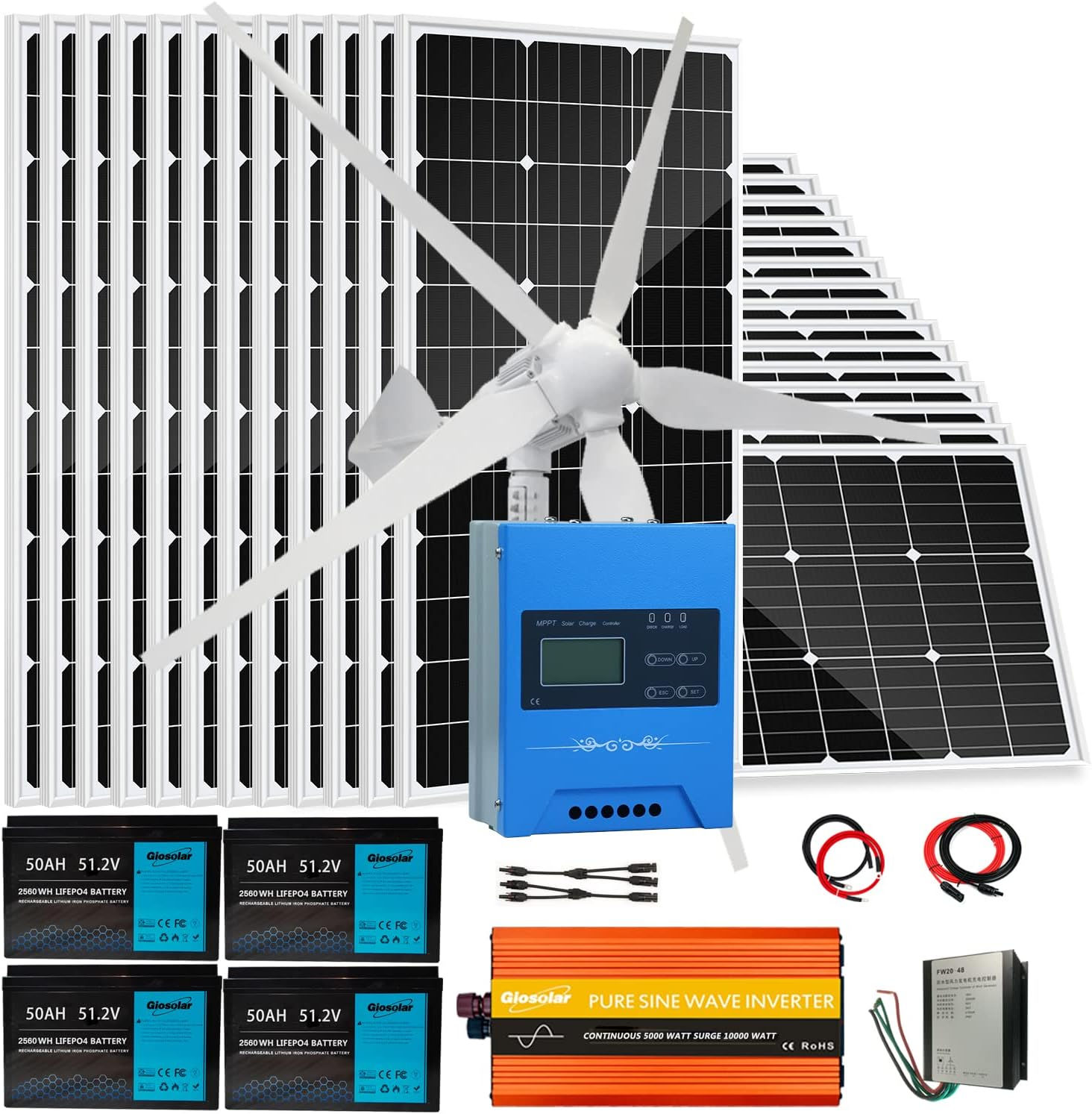 5800W 48V Wind Solar Kit with Lithium Battery & Inverter.