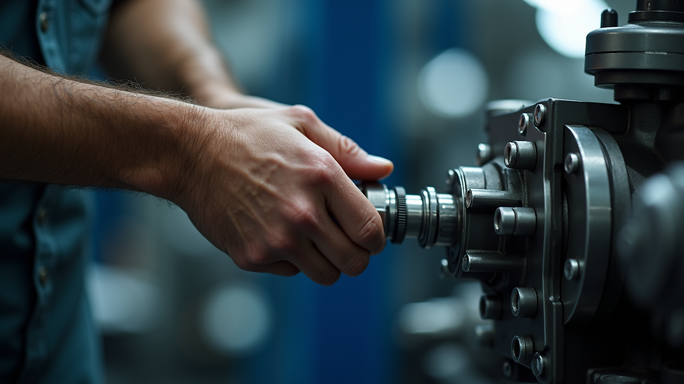 Close-up view of technician adjusting hydraulic valve