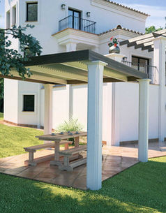 adjustable pergola with white posts