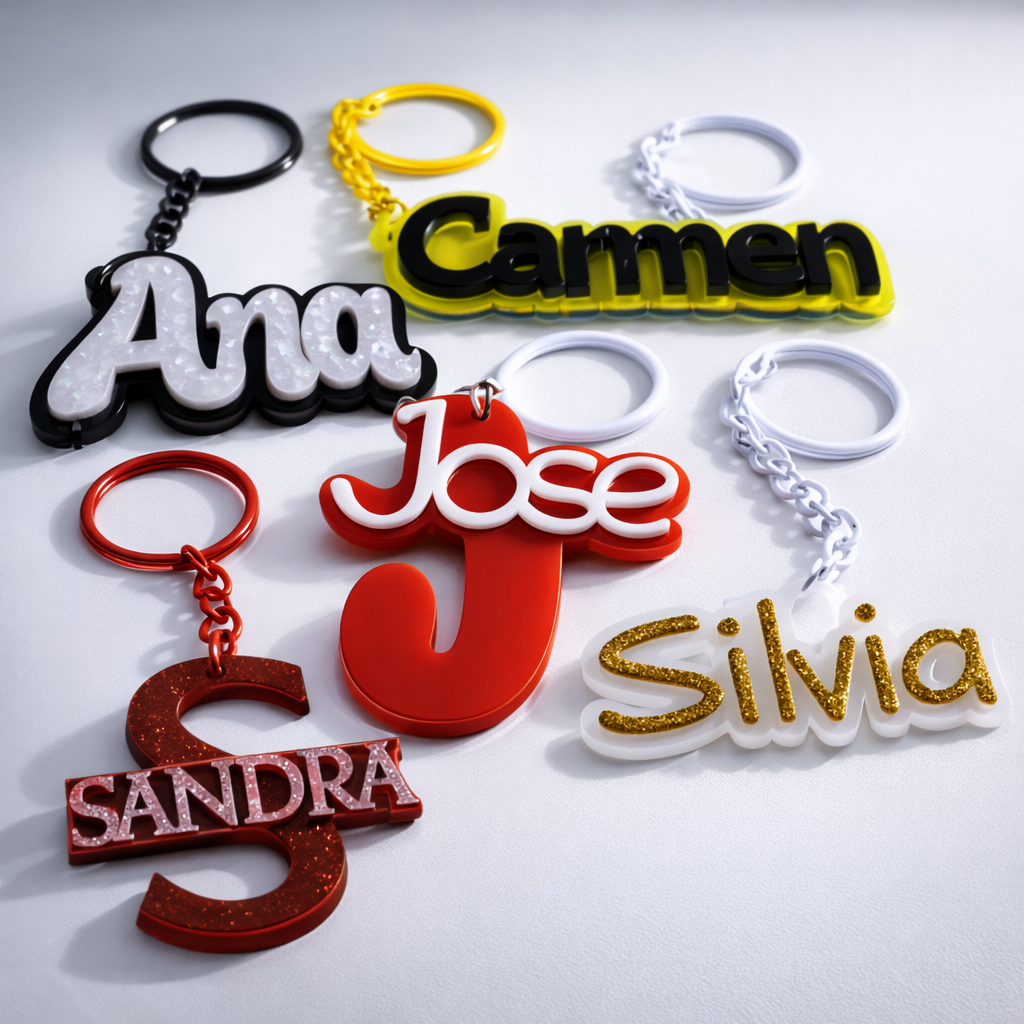 LLAVERO DE NOMBRES  PERSONALIZABLES  DE ACRÍLICO  MATE