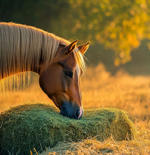 Horse eating Hay treated with inoculant