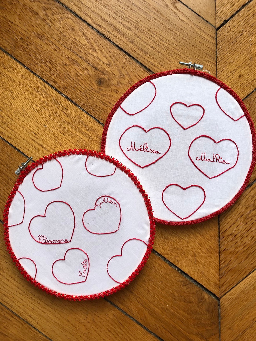 Miniature : Tambour brodé coeur. Version famille ou version couple
