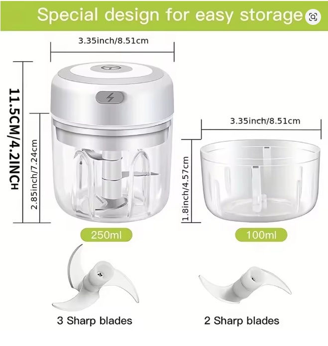 Thumbnail: Electric Mini Food Chopper – USB Rechargeable Garlic Masher, Portable Wireless