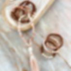 sweet surrender bracelets made from sandalwood, cherry blossom agate, peach moonstone and fossil 8mm beads
