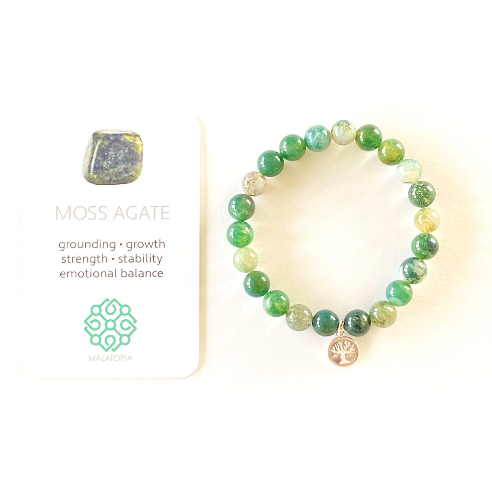 Thumbnail: green jasper and moss agate unisex bracelet with sterling silver tree of life charm