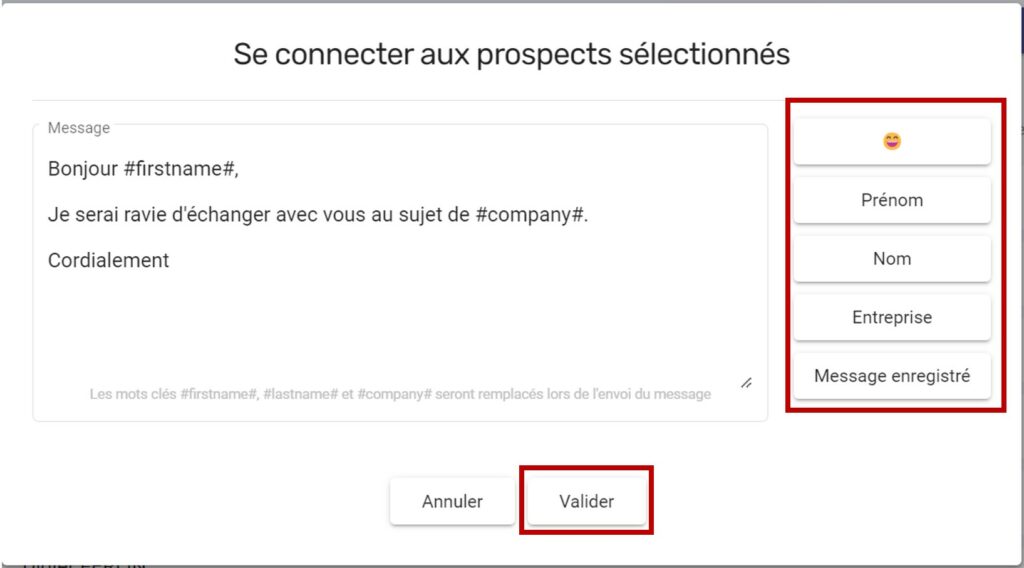 envoyer un message de connexion personnalisé