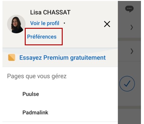 accès préférences sur tél