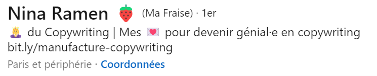 Nina Ramen -headline de profil LinkedIn