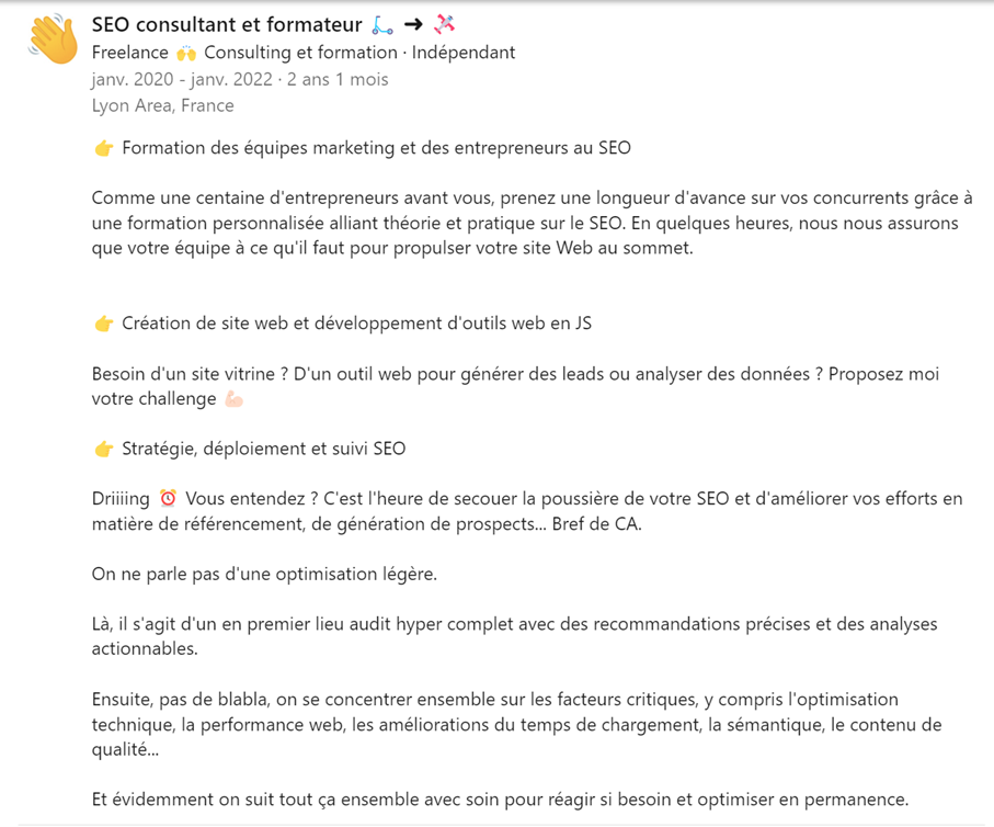 exemple 3 description expérience linkedin