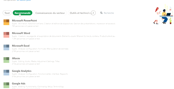 quiz possibles- compétences LinkedIn