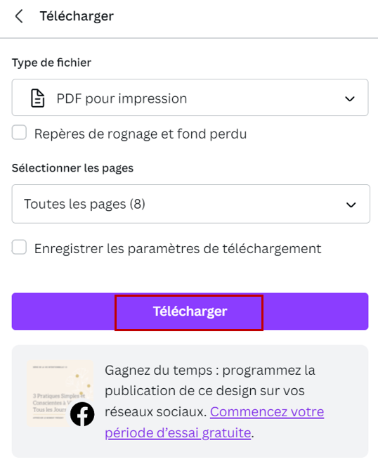 Photo qui montre comment télécharger son carrousel après avoir choisi le format PDF