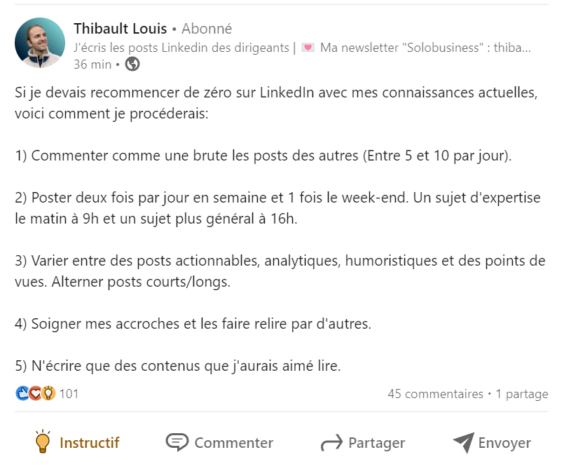 post réaction linkedin instructif