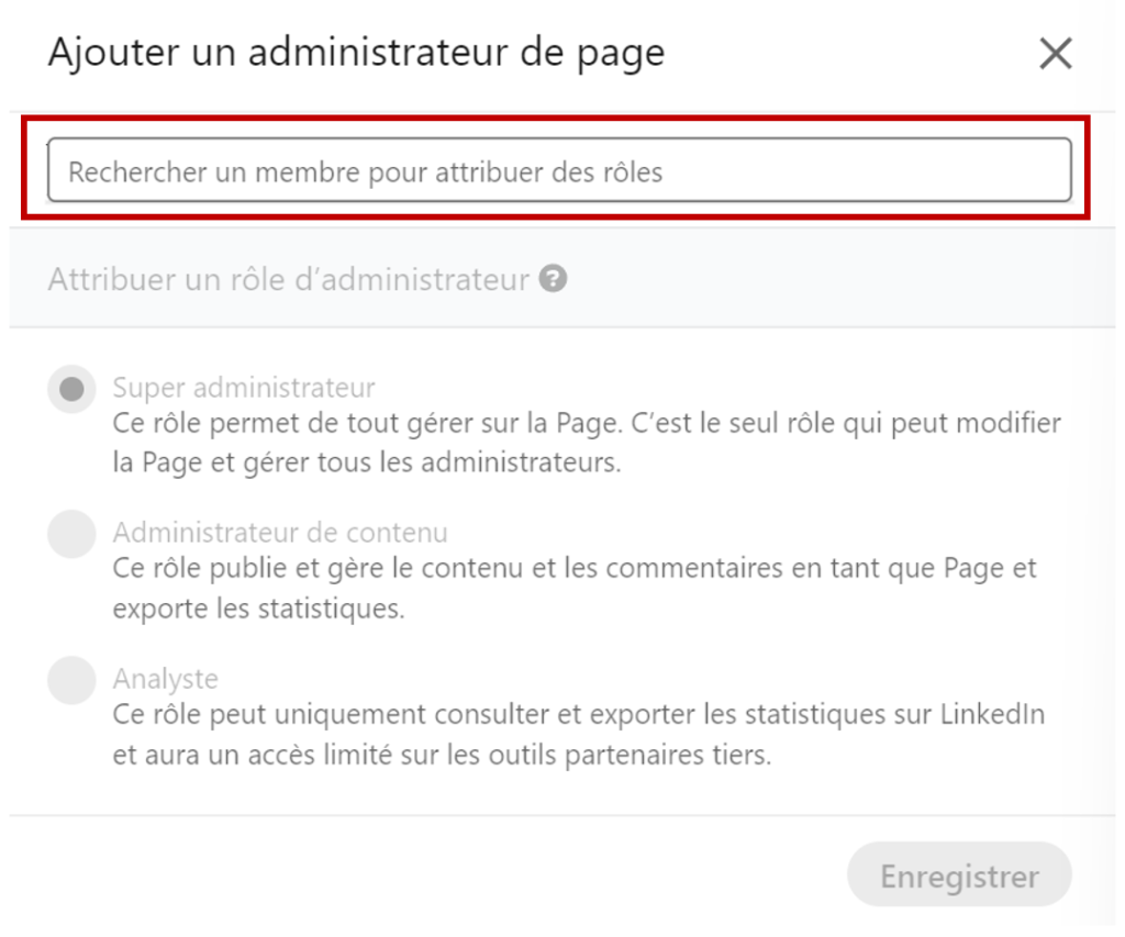 ajouter un administrateur page entreprise