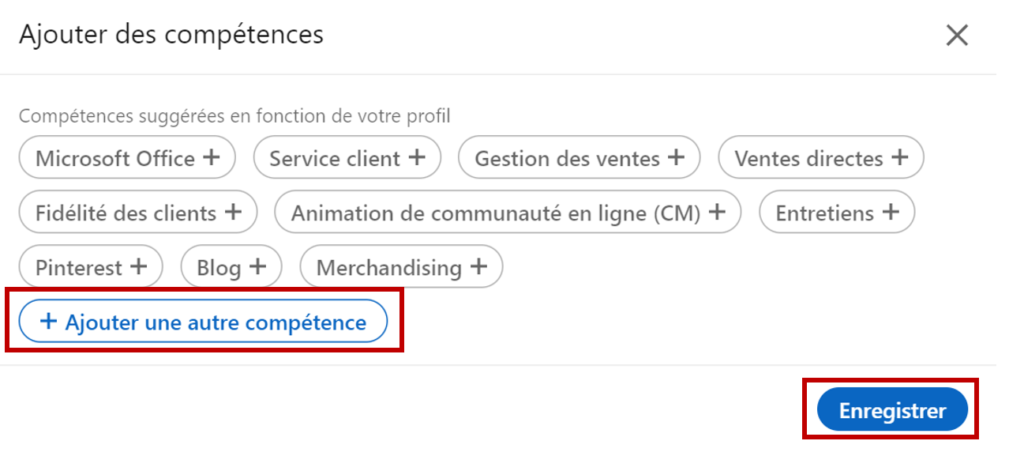 ajouter et enregistrer une compétence linkedin