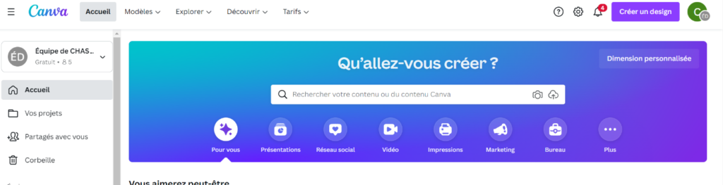Image de la barre de recherche de Canva