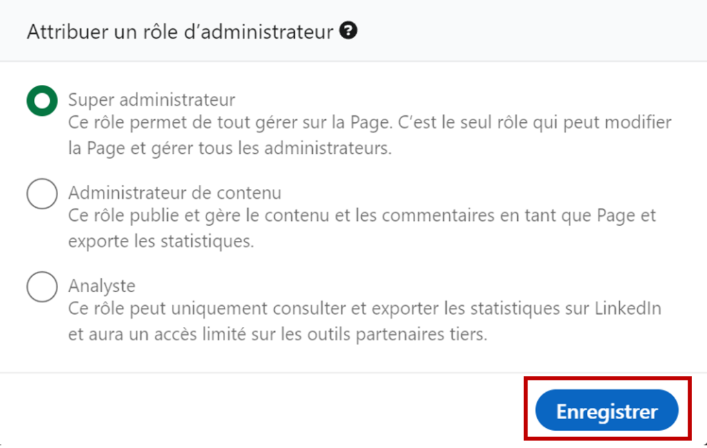 attribuer un rôle administrateur page entreprise