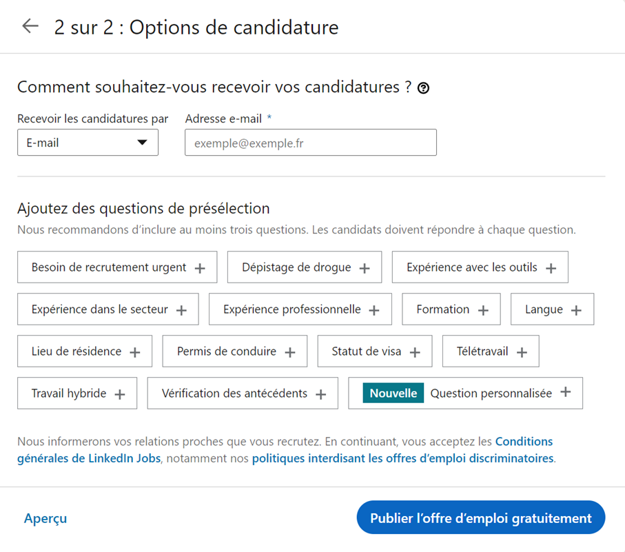 publier une offre d'emploi sur LinkedIn
