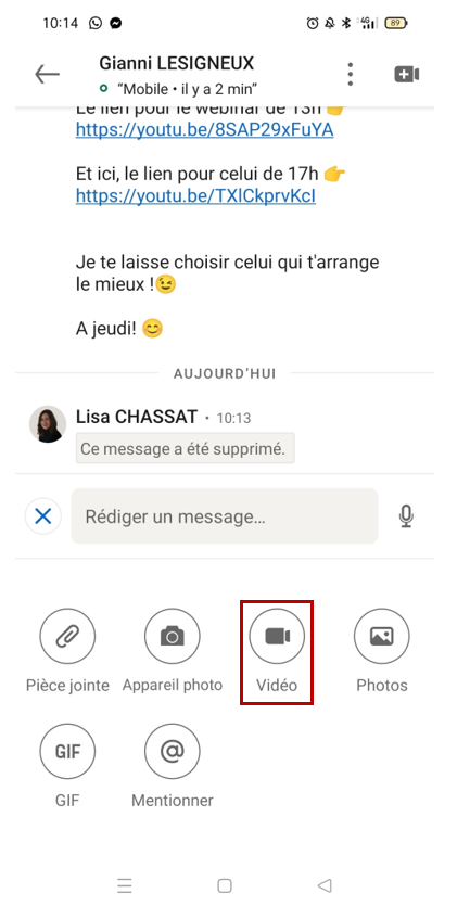 insérer une vidéo dans la messagerie linkedin 1