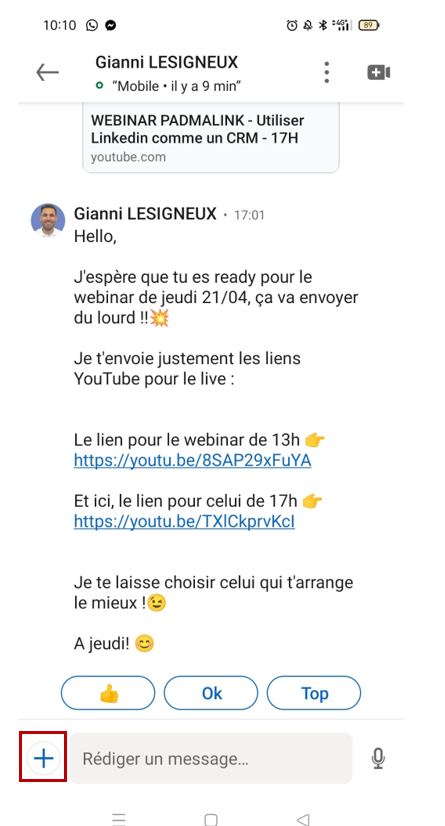 insérer une vidéo dans la messagerie linkedin