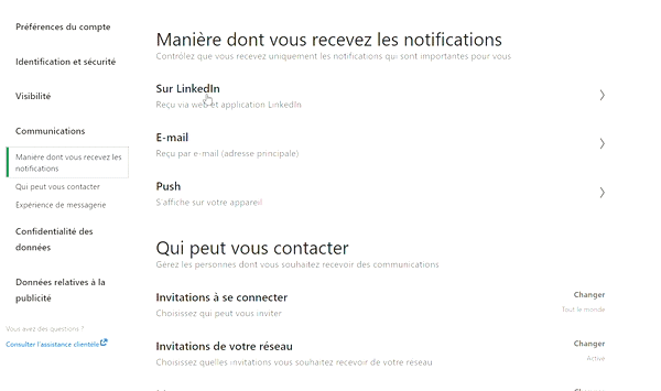 gif chemin d'accès désactiver ou activer une notification linkedin