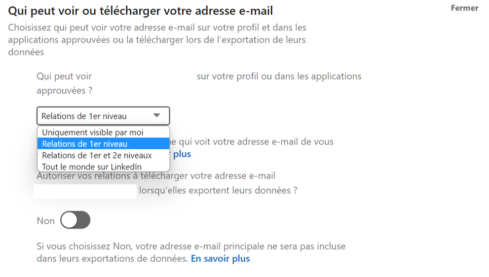 Image mettant en avant les propositions pour la visibilité de son adresse mail
