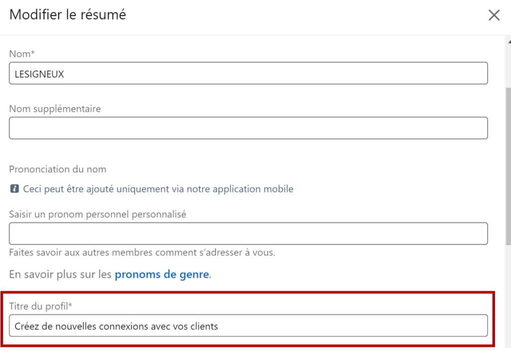 changer mon titre de profil LinkedIn