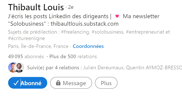 Chemin d'accès pour ne plus suivre une personne sur LinkedIn