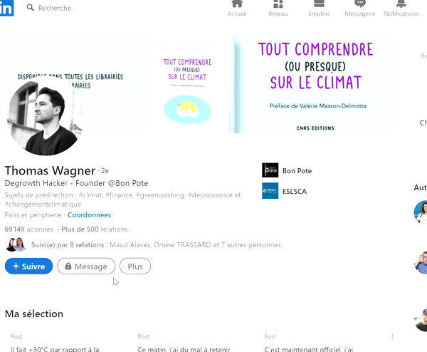 Marche à suivre pour ajouter une personne lorsque le bouton n'est pas mis en avant sur le profil
