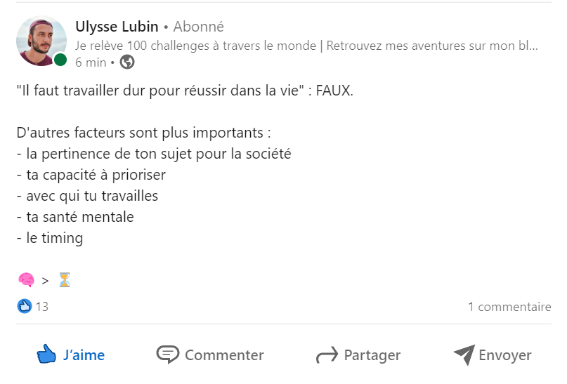 post réaction linkedin aime