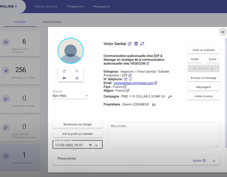 marketing automation linkedin fiche contact padmalink