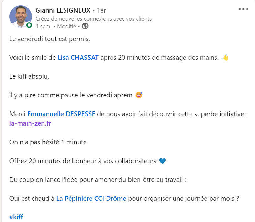 exemple de post linkedin avec une entreprise taguée