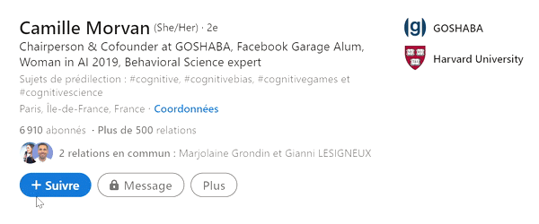 Chemin d'accès pour suivre une personne lorsque le bouton est mis en avant sur le profil
