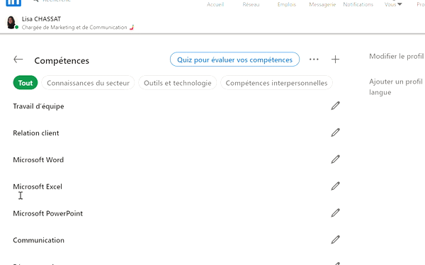 GIF pour supprimer une compétence LinkedIn