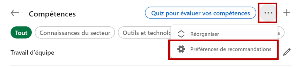 chemin d'accès préférences de recommandations