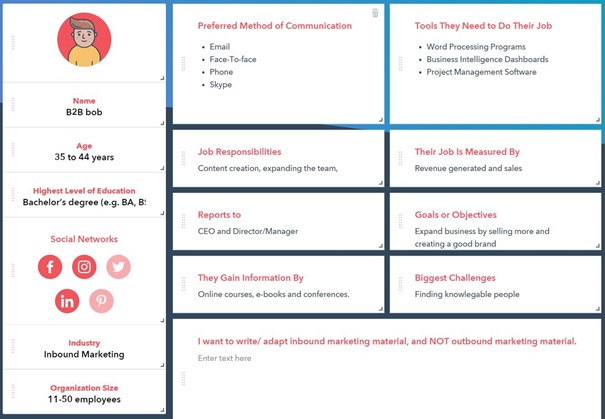 création persona sur hubspot