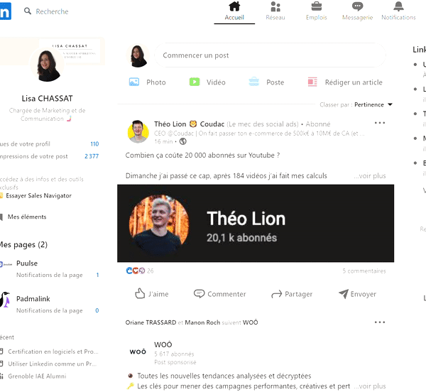 gif 2ème chemin d'accès au paramétrage des notifications linkedin