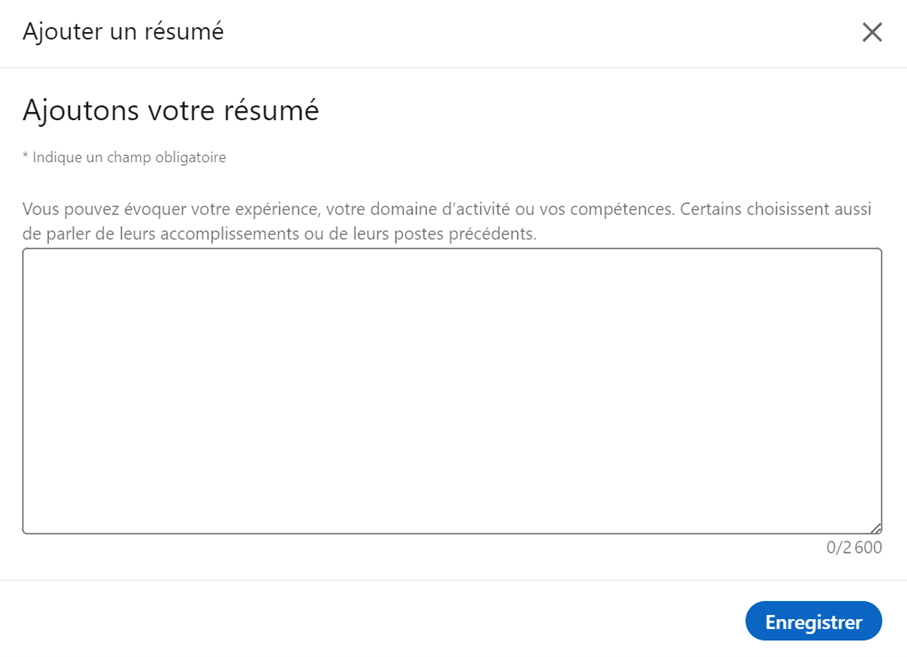 ajouter un résumé linkedin