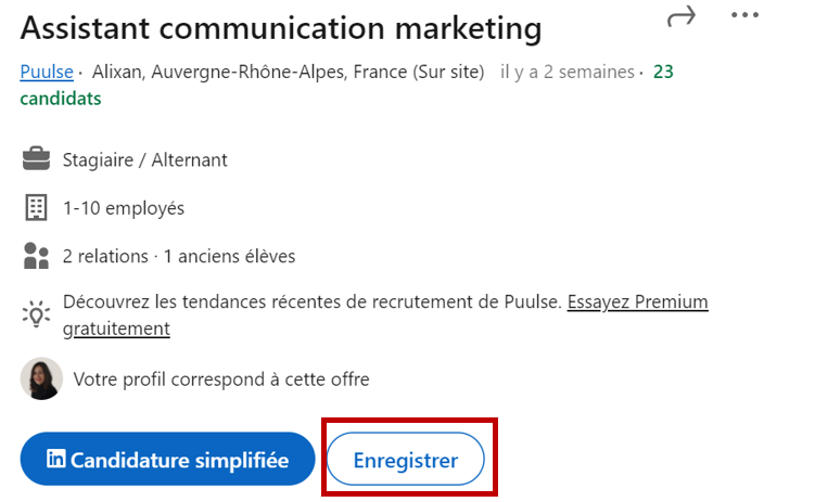enregistrer une offre d'emploi linkedin version 1