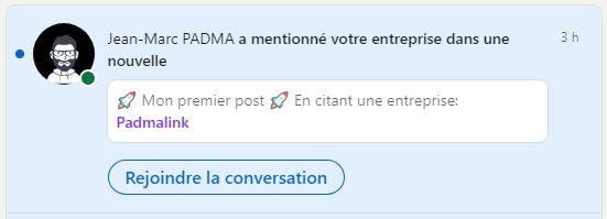 Notification envoyée à l'entreprise lorsqu'on la cite dans un post