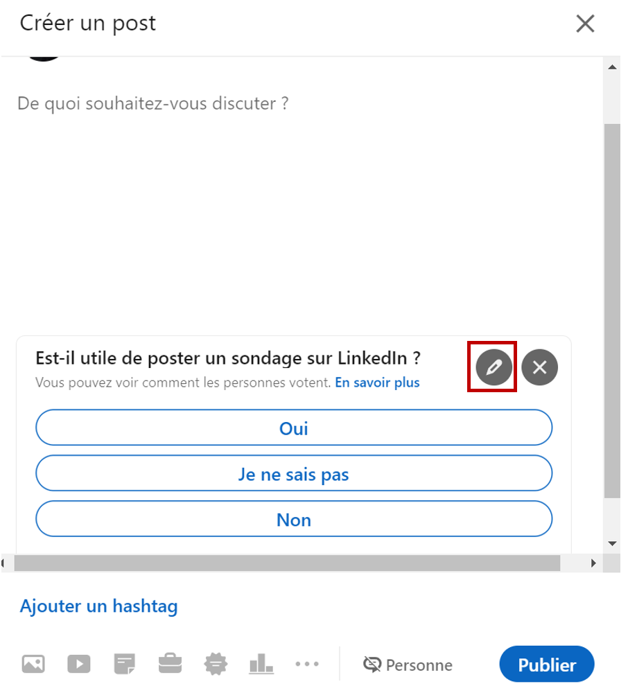 Image montrant l'icône pour modifier son sondage