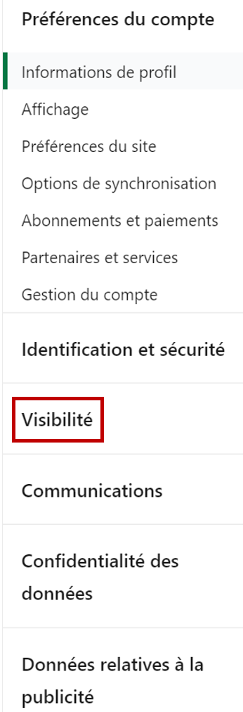 Image chemin d'accès jusqu'à la catégorie "visibilité"