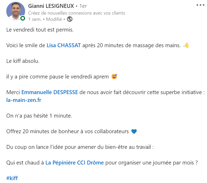 post réaction linkedin jadore
