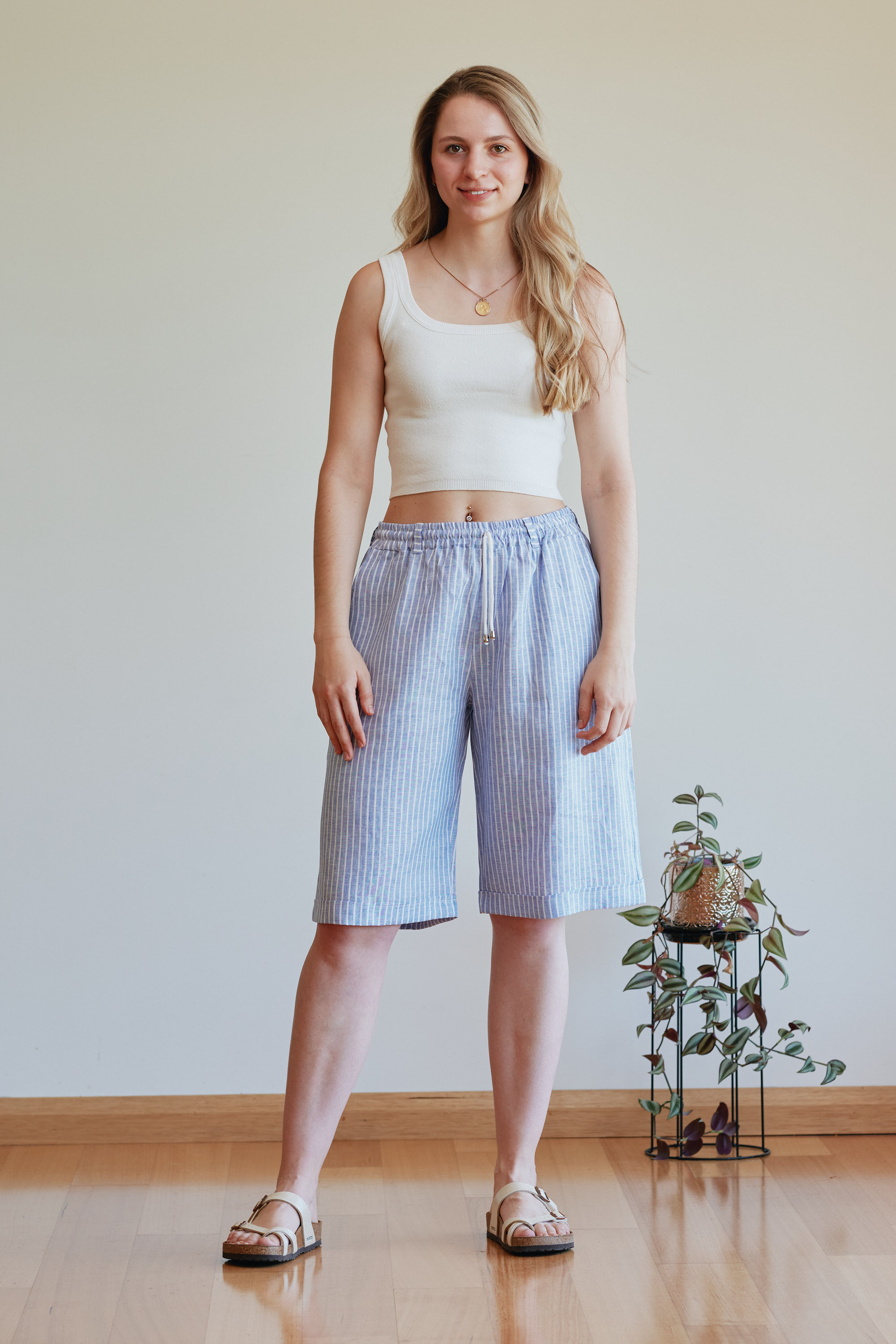 Bron Bermuda Shorts - Striped Linen Tall Women's Shorts. Miss G & Me