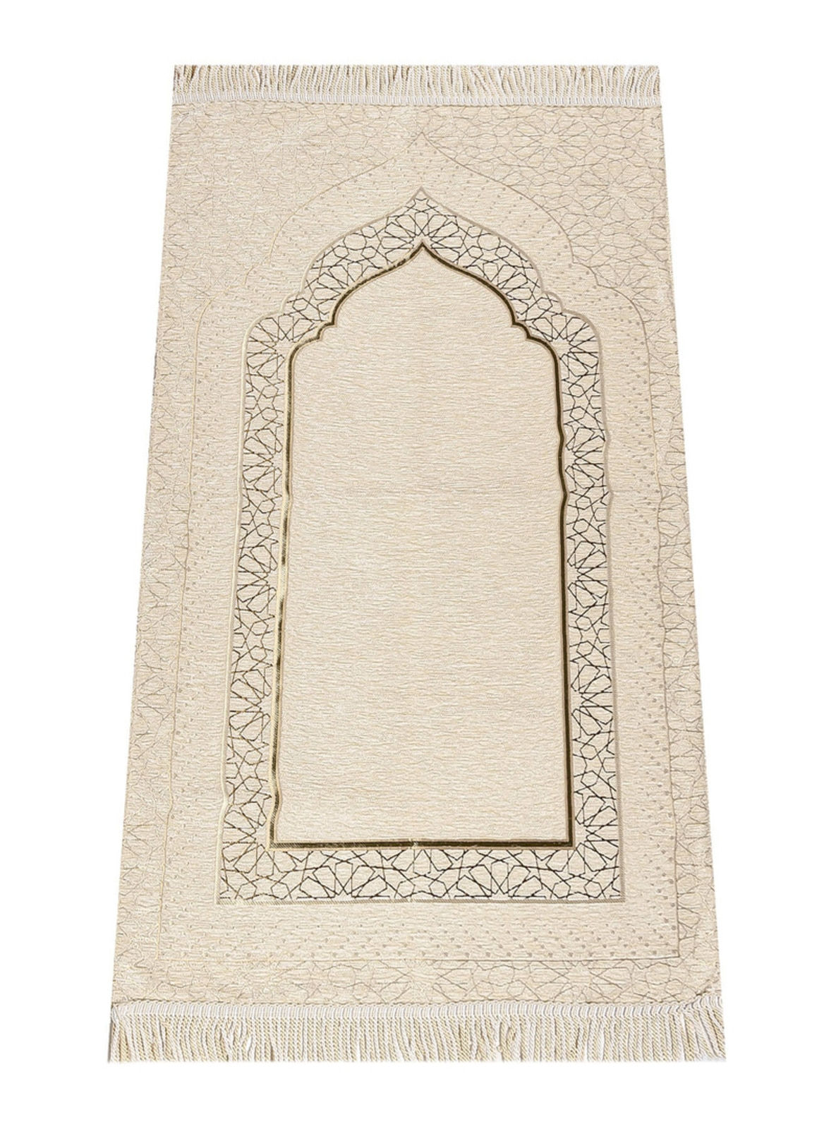 Mihrab Patterned Lined Chenille Prayer Rug - Cream