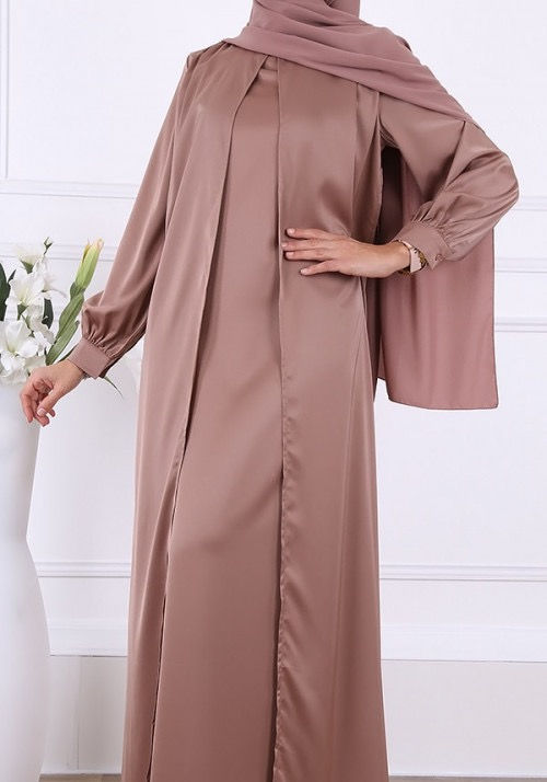 Thumbnail: SATIN ASRAR 2 IN 1 AND MANDARIN COLLAR ABAYA