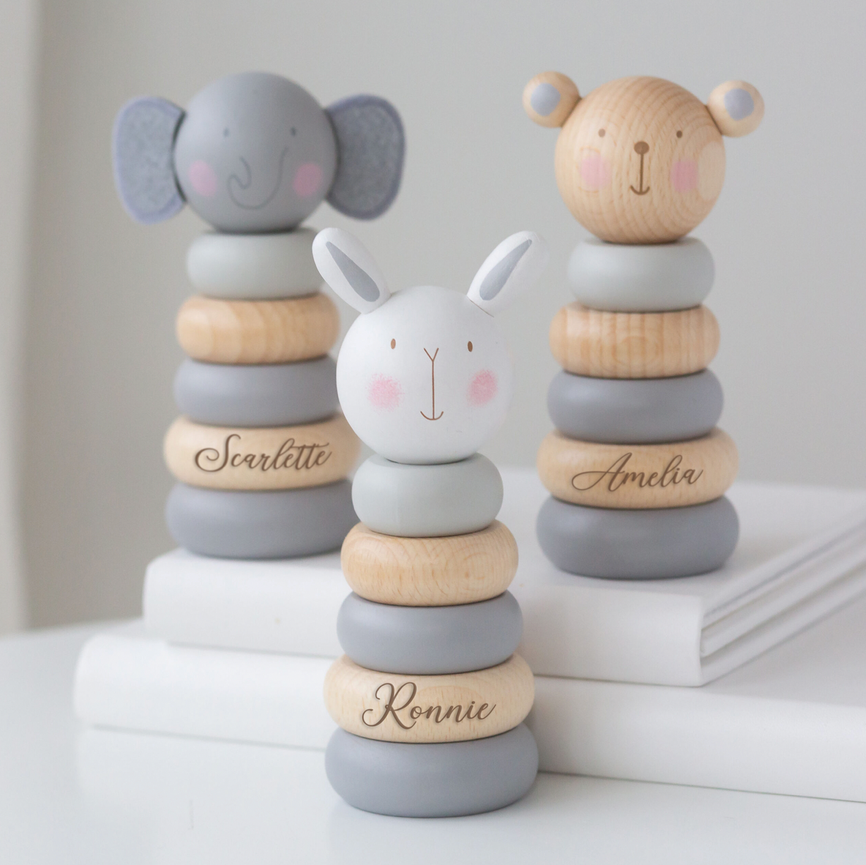 Personalised Wooden Elephant, Teddy or Bunny Stacking Toy
